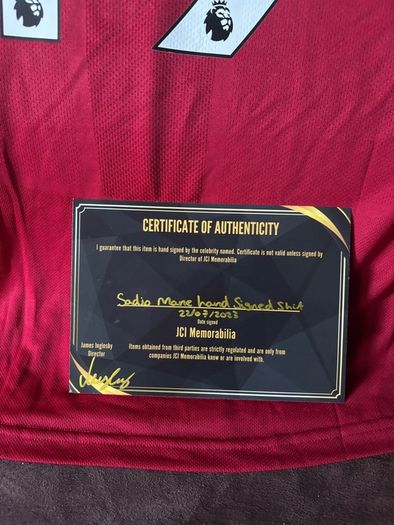 Sadio Mane signed 19/20 Liverpool jersey