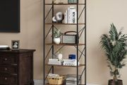 Bookcase 5 Tiers, Floor Standing Book Shelf, Wooden Shelf and Metal Frame Book Rack, Display Storage Rack Shelving Units for Living Room, Home Office - Rustic Brown Bookshelf MULTIPLE COLOURS AVAILABLE (FREE POSTAGE)