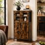 Industrial Storage Cabinet with Glass Doors Rustic Display Cabinet, Freestanding Cupboard for Living Room, Kitchen, Dining Room & Home Office Image 2