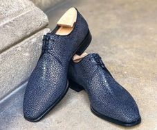 Genuine Stingray Leather Shoes  Navy Blue
