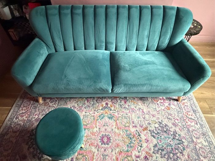 EZ Living Waldorf (formerly Harper) 3 Seater Velvet Sofa + Matching Velvet Footstool