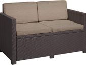 _Garden Lounge Sofa Brown / e 2 Seater with Seat and Back Cushions Plastic Flat Rattan Look