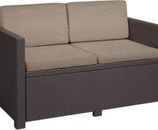 Garden Lounge Sofa Brown / e 2 Seater with Seat and Back Cushions Plastic Flat Rattan Look