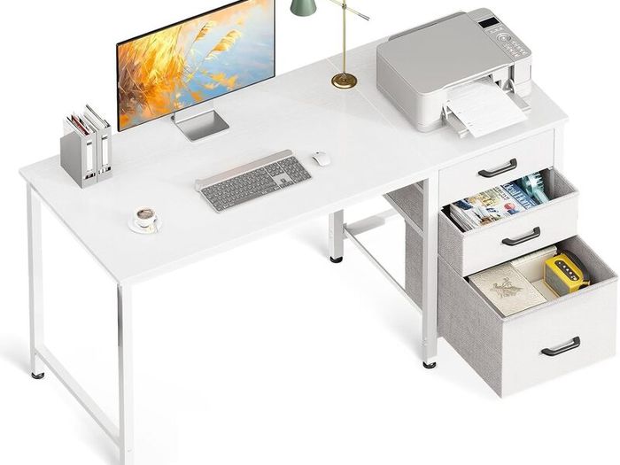 Computer Desk with Drawers 120x48cm Office Storage Reversible Small White Desks for Home