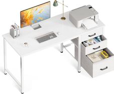 Computer Desk with Drawers 120x48cm Office Storage Reversible Small White Desks for Home