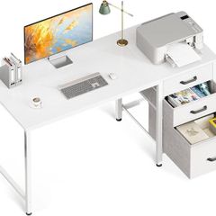 Computer Desk with Drawers 120x48cm Office Storage Reversible Small White Desks for Home