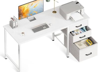 Computer Desk with Drawers 120x48cm Office Storage Reversible Small White Desks for Home