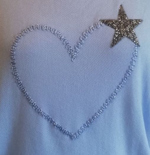 Carla Giannini Women's Angora Mix Top With Heart & Stars New With Tag Light Blue