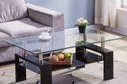 Rectangle Glass Coffee Tables High Gloss Storage Side Table with Lower Shelf Modern Living Room Furniture/Black (FREE POSTAGE)