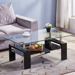 Rectangle Glass Coffee Tables High Gloss Storage Side Table with Lower Shelf Modern Living Room Furniture/Black (FREE POSTAGE)