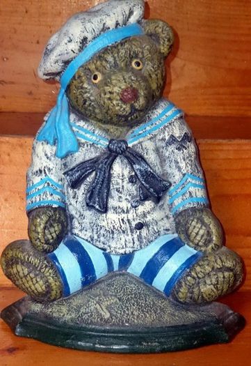 Vintage 12" Cast Iron Sailor Bear Doorstop