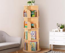 Rotating 360 Hexagonal Children's Bookcase - Tall Floor Standing Corner Book Shelf Storage Rack for Home