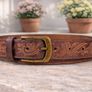 Unisex Genuine Leather Tooled Belt Vintage Floral Western Leather Belt Image 10