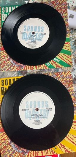 SOUND BLASTS! 1 and 2. Two long play singles featuring 8 bands vinyl record. In picture sleeves and vg+ condition. Bargain price for both records