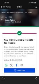 Snow Patrol Gig Dublin May 2026 x 2 tickets.  2 Tickets available for Purchase Snow Patrol Dublin Ireland