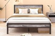 Metal King Size Bed Frame with Storage Wooden Headboard