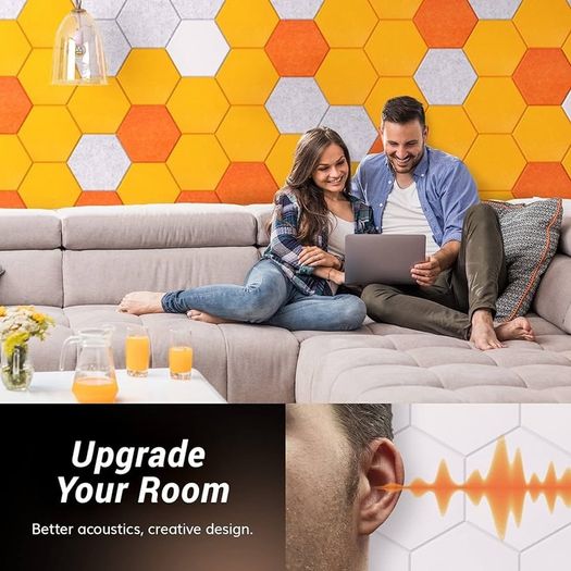 NEW SALE | 12 Pack Hexagon Acoustic Panels Self-adhesive, 30x26x0,9cm High Density Sound Proof Panels