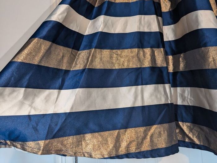 Metallic Navy Striped Pleated A-Line Full Flare Satin Midi Skirt from Traffic People