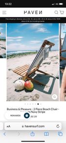 New Lauren 2 piece navy and white stripe wooden beach chair by Business and pleasure