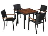 5 Piece Outdoor Dining Set Poly Rattan and Acacia Wood Black