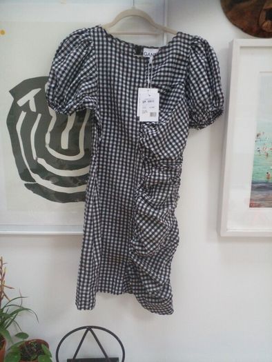 ganni check mini dress size 12