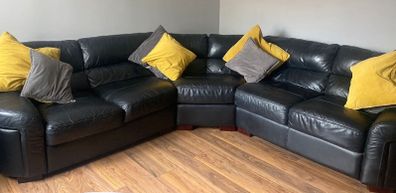 Large black leather sofa