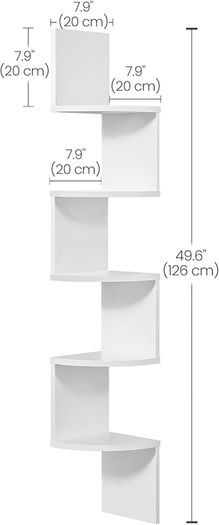 5-Tier Corner Shelf, Display Floating Shelf in Living Room, Study, Kitchen, Bedroom, for Plants, CDs, Decorations, Modern, Cloud White