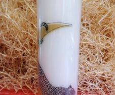 Hand decorated decoupage unscented large white pillar candle with leopard&crescent print