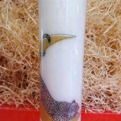Hand decorated decoupage unscented large white pillar candle with leopard&crescent print