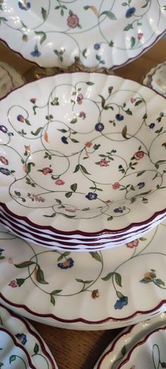 Set of 20 pcs Vintage Staffordshire Oakwood Floral with Burgundy Rim England