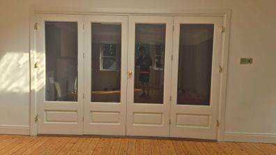 Solid Wood 4 Panel Folding Glass Doors with Frame