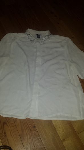 White Beaded Collar Shirt
