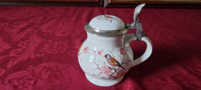 Antique Royal Tettau Bavaria Germany Original Model Al-Tettau Anno 1800 Pewter Lidded Porcelain Teapot / Stein Made In Bavaria Germany
