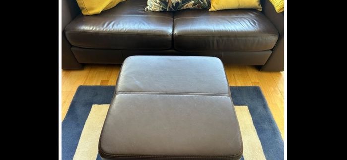 Brown Soft Leather Pouffe