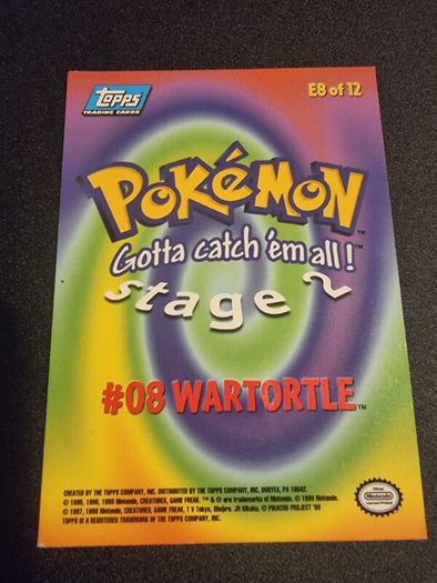 1999 Pokemon Topps #08 Stage 2 E8 of 12 Wartortle Card Blue Logo Pokemon