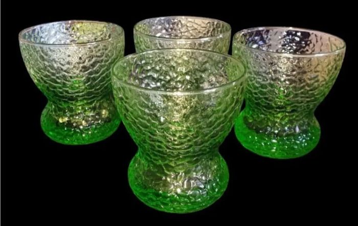 Vintage Harrods Green Textured Glass Bowls/Glasses