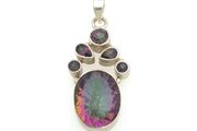 Vintage 925 Sterling Silver &amp; Mystic Topaz Pendant