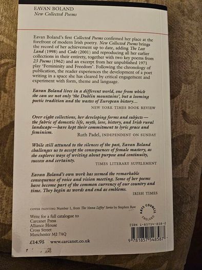 Eavan Boland New Collection Of Poems First Edition Paperback In Good Condition. See Photos For Same.