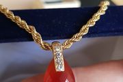 14 ct gold pendant withNatural  Carneol stone and Natural  diamonds