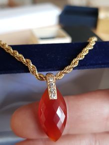 14 ct gold pendant withNatural  Carneol stone and Natural  diamonds
