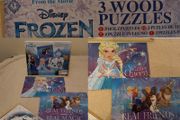 Disney Frozen Wooden Puzzles x 3 in Wooden Storage Tray