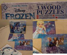 Disney Frozen Wooden Puzzles x 3 in Wooden Storage Tray