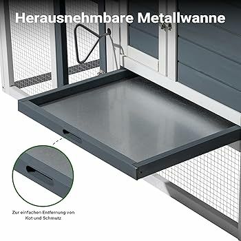 Chicken Coop with Nesting Box & Open Enclosure, Grey, House with Pull-out Tray