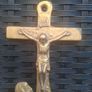 Antique solid Brass Holy Water Font Crucifix and Angels Image 4