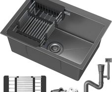 Stainless Steel Kitchen Sink,50 x 43cm,Inset Kitchens Sink,with Waste Kit,Drain Pipe,Pull-Out Drainer Basket,Suitable for Bathroom,Caravan Travelling