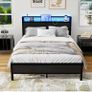 4ft6 Double Bed Frame with Storage Headboard&LED Lights,Black Metal Platform Bed Frame with Charging Station,Mattress Foundation,Metal Slat Support,No Box Spring Needed,Under-bed Storage Image 8
