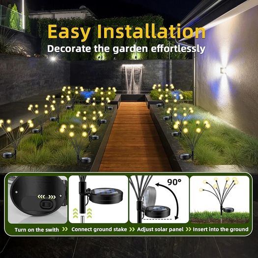 Solar Firefly Lights - 8 LEDs Waterproof IP65, Fence Lights for Lawn Yard Patio Pathway & Landscape Garden Decoration, 4 Pack