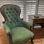 Vintage Laura ashley deep buttoned green velvet armchair Image 3