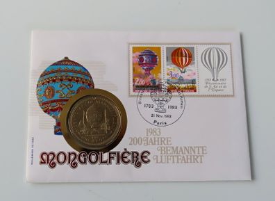 Isle of Man Montgolfier hot air balloon manned flight coin stamp cover