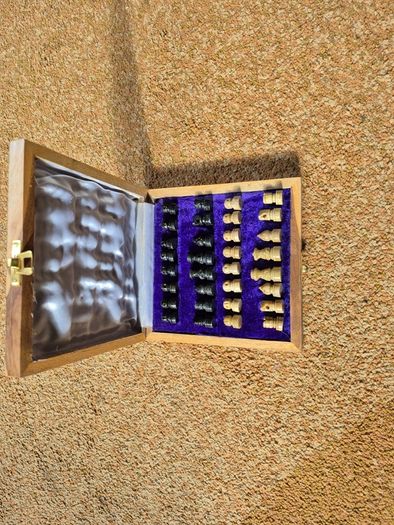 Handmade Stone Chess Set with Wooden Border